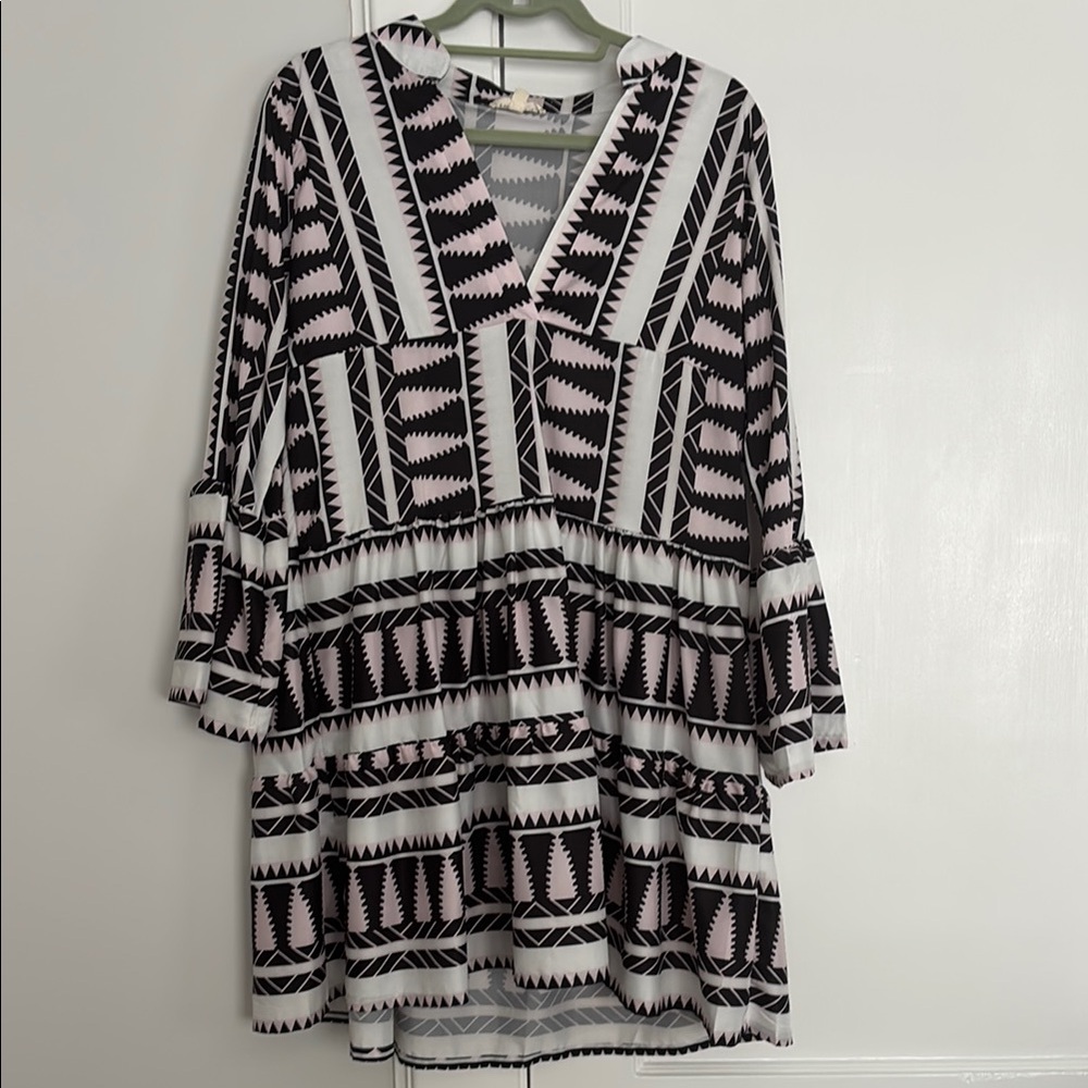 Chic Long Sleeve Geometric Dress